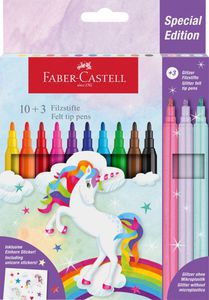Flomasteriai Faber-Castell Unicorn, 10+3 spalvų + lipdukai
