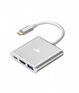 Adapter HUB USB C 3w1 - HDMI, USB, PD silver