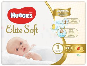 HUGGIES ELITE SOFT vienkartinės sauskelnės 1, 2-5 kg, 26 vnt