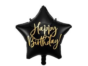 Folinis balionas žvaigždė &quot;Happy Birthday&quot; (juodas) 40 cm.