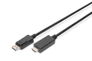 Digitus Adapter cable Displayport 1.2 with interlock 4K 60Hz UHD Typ DP/HDMI A M/M black 3m