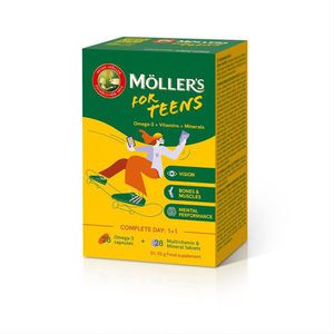 MOLLER’S FOR TEENS,  omega 3 žuvų taukai paaugliams, 28 tabletės ir 28 kapsulės
