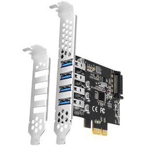 Axagon PCI-Express card with four external USB 3.2 Gen1 ports with dual power. Renesas chipset. Standard  and  Low profile.