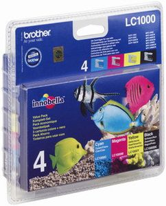 BROTHER LC-1000 ink cartridge black and tri-colour standard capacity black 500 pages colour 400 pages 4-pack blister