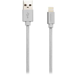CANYON MFI-3, Charge  and  Sync MFI braided cable with metalic shell, USB to lightning, certified by Apple, cable length 1m, OD2.8mm, Pearl White