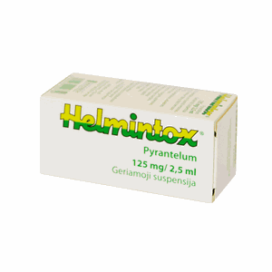 Helmintox 125 mg/2,5 ml geriamoji suspensija 15 ml ir matavimo šaukštas 