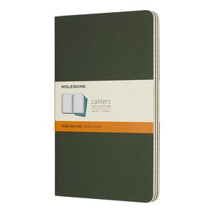 Užrašų knygutė Moleskine Cahier 13x21cm, linijomis, minkštu viršeliu, žalios spalvos