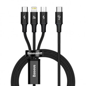 Baseus Rapid Series 3-in-1 1.5m 20W USB-C to Lightning, USB-C, microUSB - kombinuotas kabelis, juodas