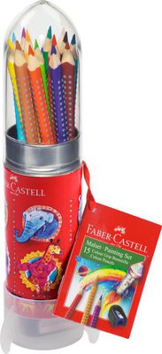 Spalvotų pieštukų rinkinys Faber-Castell Grip raketa, 15 spalvų