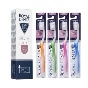 Royal Denta Silver Soft Minkštų dantų šepetėlių rinkinys su sidabro nanodalelėmis, 4vnt