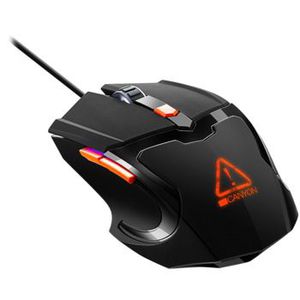 CANYON Vigil Optical Gaming Mouse with 6 programmable buttons, Pixart optical sensor, 4 levels of DPI and up to 3200, 3 million times key life, 1.65m PVC USB cable,rubber coating surface and colorful RGB lights, size:125*75*38mm, 140g