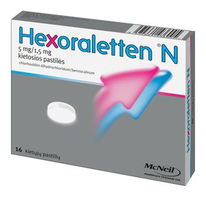 Hexoraletten N 5 mg/1,5 mg kietosios pastilės, N16