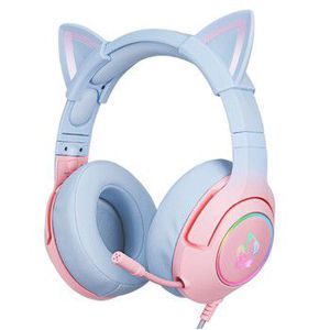 Gaming headset K9 7.1 RGB Surround cat-ear USB pink-blue