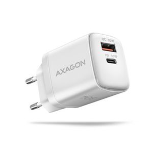 Axagon Sil wallcharger 2x port (USB-A + USB-C), PD3.0/QC4+/PPS/AFC/Apple. 30W total power.