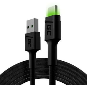 Cable Green Cell Ray USB-A - USB-C Green LED 200cm with support for Ultra Charge QC3.0 fast charging