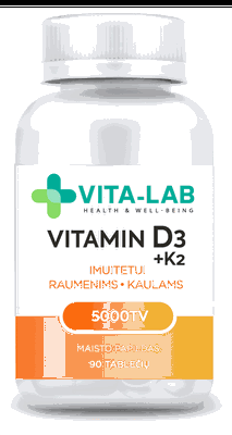 VITA-LAB Vitaminas D3 5000 + K2 200 µg tabletės N90