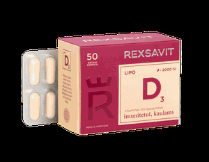REXSAVIT liposominis vitaminas D3 2000 IU, kietosios kapsulės N50