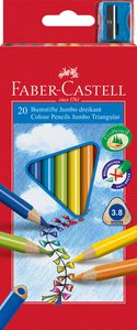 Spalvoti pieštukai Faber-Castell Junior Grip, tribriauniai, 20 spalvų, su drožtuku
