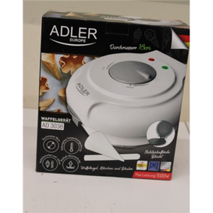 SALE OUT. Adler AD 3038 Waffle maker, 1500W, diameter 18cm, Forming cone included, white Adler Waffle maker AD 3038 Adler 1500 W Number of pastry 1 Round White DAMAGED PACKAGING | Adler | AD 3038 | Waffle maker | 1500 W | Number of pastry 1 | Round | White | DAMAGED PACKAGING