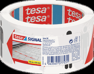 Įspėjamoji lipni juosta TESA SIGNAL Social Distancing, 50mm x 50m, balta/raudona