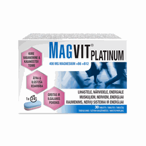 MAGVIT PLATINUM 400 mg Mg + B6 + B12 tabletės N30