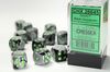 Chessex Gemini 16mm d6 with pips Dice Blocks (12 Dice) - Black-Grey w/green