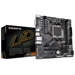Gigabyte A620M S2H 1.0 M/B Processor family AMD, Processor socket AM5, DDR5 DIMM, Memory slots 2, Supported hard disk drive interfaces 	SATA, M.2, Number of SATA connectors 4, Chipset AMD A620, Micro ATX