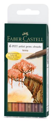 Rašikliai piešimui Faber-Castell PITT Terra, 6vnt., rudos spalvos atspalviai