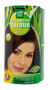 HENNAPLUS plaukų dažai ilgalaikiai su 9 ekologiškais augaliniais ekstraktais spalva šilta ruda 4.45
