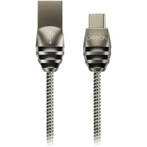 CANYON UC-5 Type C USB 2.0 standard cable, Power  and  Data output, 5V 2A, OD 3.5mm, metallic Jacket, 1m, gun color, 0.04kg