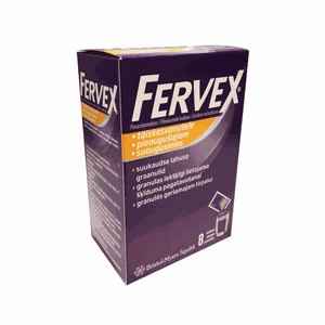 Fervex 500 mg/25 mg/200 mg granulės geriamajam tirpalui suaugusiems N8 