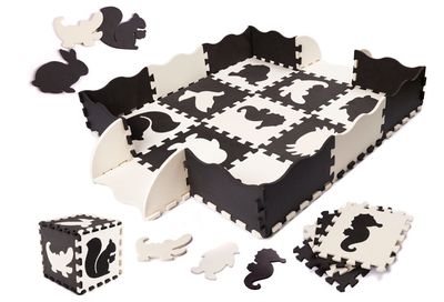 Žaidimų kilimėlis, putu dėlionė - juoda/balta