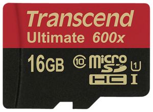Transcend MicroSDHC Card 16GB + Adapteris / 600x 