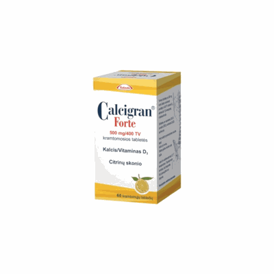 Calcigran Forte 500 mg/400 TV kramtomosios citrinų skonio tabletės N60