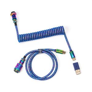 Keychron Premium Coiled Aviator Cable - Rainbow Plated Blue | Straight