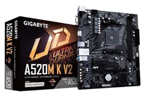 Gigabyte | A520M K V2 1.0 M/B | Processor family AMD | Processor socket AM4 | DDR4 DIMM | Memory slots 2 | Supported hard disk drive interfaces  SATA, M.2 | Number of SATA connectors 4 | Chipset AMD A520 | Micro ATX