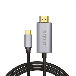 Savio Cable CL-170 HDMI 2.0B - USB-C v3.1, 1m, silver-black, golden tips