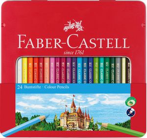 Spalvoti pieštukai Faber-Castell Knights, 24 spalvų, metalinėje dėžutėje