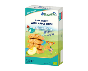 Ekologiški sausainiai su obuolių sultimis FLEUR ALPINE, nuo 6 mėnesių, 120 g