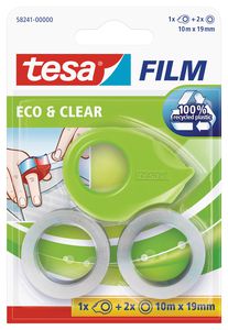 Lipnios juostelės dėklas TESA Mini Tape Dispenser eco su 2vnt. ekologiškų ir skaidrių lipnių juostelių 19mm x 10m